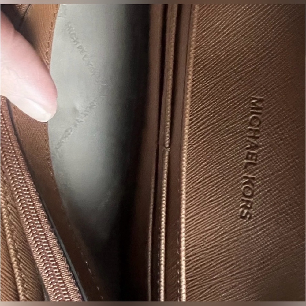 Michael Kors Brown and Gold MK Signature Convertible Wallet Crossbody - Picture 4 of 7